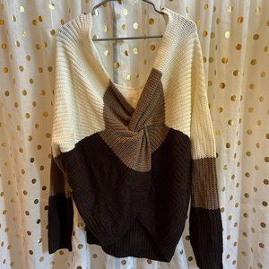 Plus size Colorblock tie front sweater